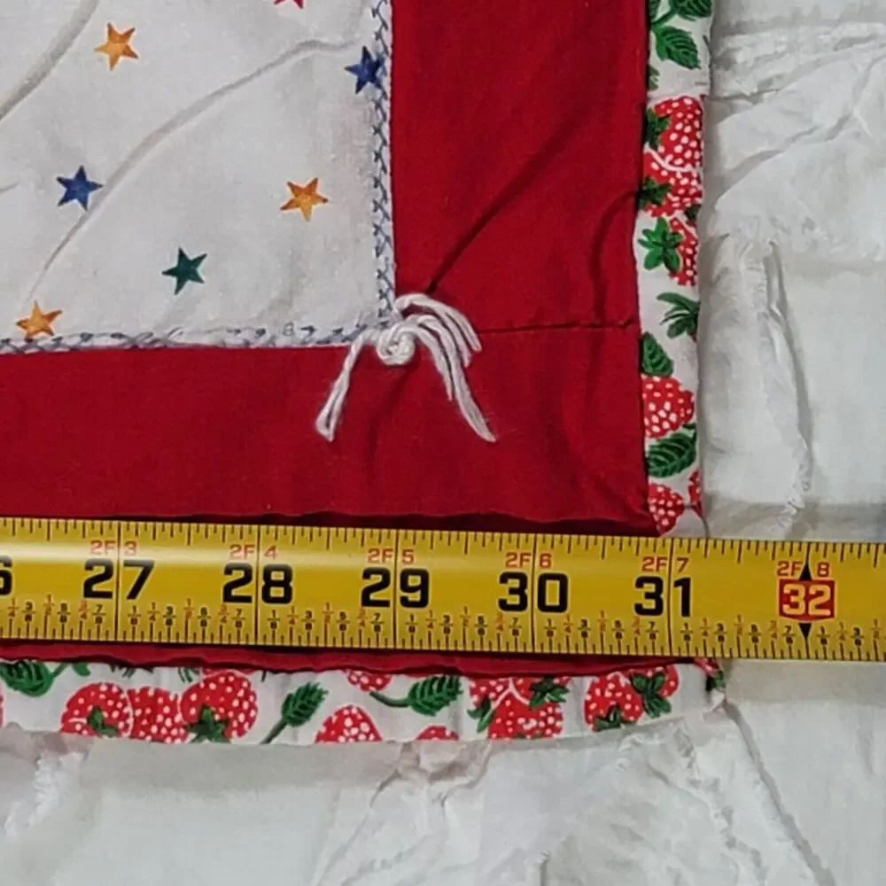 Patchwork Crib Quilt Baby Blanket Floor Play Tummy Time Strawberry Print Back